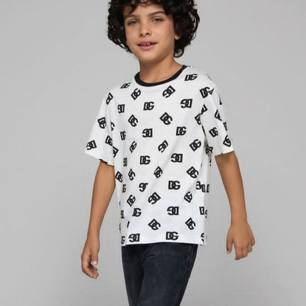 NWT$359 Dolce & Gabbana Boys DG Logo Jersey White Cotton T-shirt  Top Sz 11 / 12